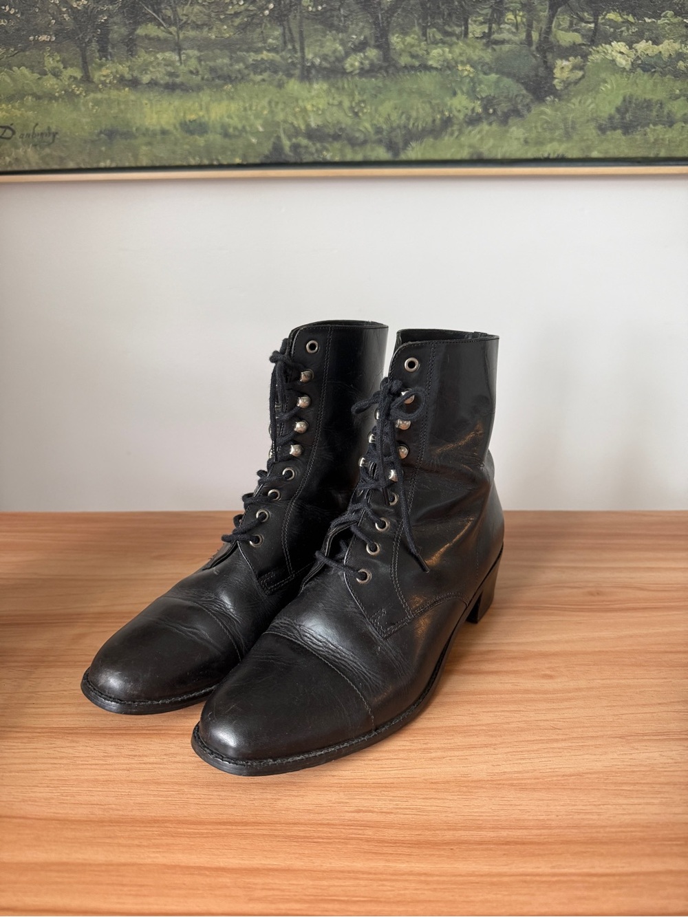 Women's Black Lace-Up Leather Boots